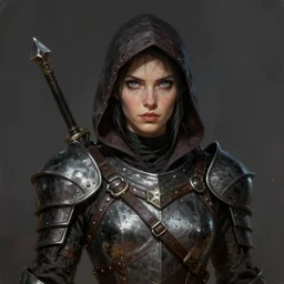a concept art painting of an female thief assassin wearing medieval leather armor with piercing beautiful eyes art by karol bak and mark brooks and argerm