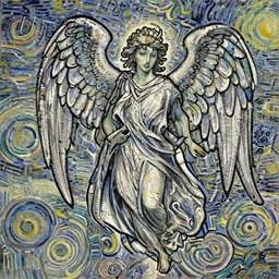 realism!!!! tattoo design sketch of a Magestic Angel, van gogh!! style, in the style of Da Ink