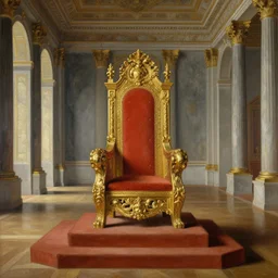 Gigantic throne room with a big throne in a palace oil painting by rudolf ernst