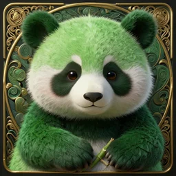 cute green panda, intricate, highly detailed, digital painting, artstation, concept art, smooth, sharp focus, illustration, Unreal Engine 5, 8K, art by artgerm and greg rutkowski and alphonse mucha