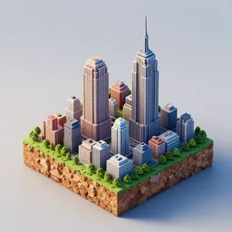 no crop. 3 d isometric diorama full view of a small square island with two tall new york buildings on top of it, ultra detailed, hd textures, sharp focus, volumetric light, depht of field, a 3 d render by filip hodas, featured on polycount, cubo - futurism, colorful, voxel art, diorama, cityscape, octane render