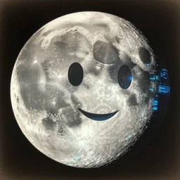 a masterpiece of a holo around the moon with cartoon face on it, old photo, detailed, sci - fi, technology