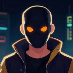 cyberpunk man with orange eyes on mask for 2 d game