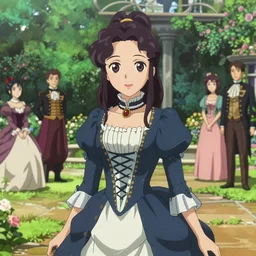 portrait of a beautiful girl with dark hair dressed in victorian fashion, royal garden background, rich vivid colors, ambient lighting, dynamic lighting, 4k, official media, anime key visual, makoto shinkai, ilya kuvshinov, lois van baarle, rossdraws, detailed, trending on artstation