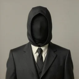 portrait of a faceless hooded figure in a suit by rene magritte, detailed painting, distance, centered, hd, hq, high resolution, high detail, 4 k, 8 k