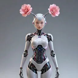female cyborg with flower antennas