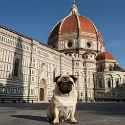 a pug in front of basilica del duomo firenze