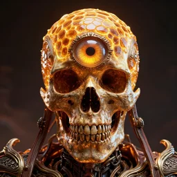 cosmic deity with cyclops stargate eye and molten honeycomb structure skull, intricate detail, royo, whealan, giger, hd, 8 k, octane render, unreal engine,