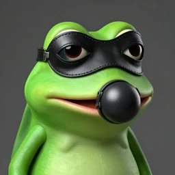 pepe the frog wearing a ball gag and leather mask