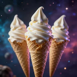 soft - serve ice cream cones in a colorful cosmos, dramatic lighting, cinematic, extremely high detail, photorealistic, cinematic lighting, post processed, concept art, artstation, matte painting, style by greg rutkowsky