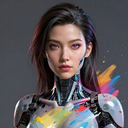 woman portrait made out of paint, beautiful, cyborg, octane render, comic book art