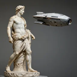 ancient Rome sculpture of a spaceship flying