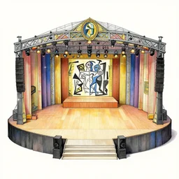 symmetry festival set disign, stage drawing by pablo picasso, detailed, concept art