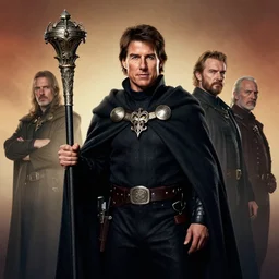 full portrait of the character of the genetic combination of tom cruise and the cat, holding a ceremonial staff, wearing a cloak, zdzislaw beksinski, lewis jones, dariusz zawadski, wayne barlow, warhammer fantasy, cold shade, gradient background of warm tones, concept art, 4 k, ultra - high definition