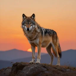 wolf on the mountain, extremely detailed oil painting, sunset, orange gradient, 8k