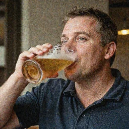 a portrait Claus Iohanis drinking a beer, highresolution ,reallife , photo