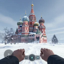 mirror's edge in russia, winter concept art, artstation, unreal engine, game screenshot with hud and hands