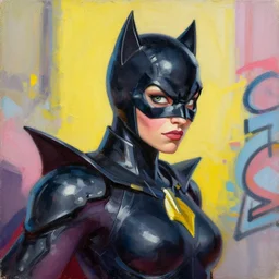 greg manchess portrait painting of a fierce catwoman as overwatch character, medium shot, asymmetrical, profile picture, organic painting, sunny day, matte painting, bold shapes, hard edges, street art, trending on artstation, by huang guangjian, gil elvgren, ruan jia, greg rutkowski, gaston bussiere