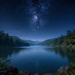 lake at deepnight landscape with visible space sky, fantasy artwork, very beautiful scenery, hd, hdr, ue 5, ue 6, unreal engine 5, cinematic 4 k wallpaper, 8 k, ultra detailed, by popular digital artist,