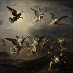 swarm of fallen angels on the horizon, Rembrandt