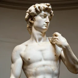 a hyper-detailed marble status of Robert DeNiro by Michelangelo; anatomically correct; an extraordinary masterpiece!!!; proud posture; photorealistic eyes; trending on artstation; f/1.4; 90mm