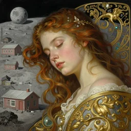 A close up portrait on the street of Russian sleeping quarters on the moon, Norilsk, sci-fi, fantasy, intricate, very very beautiful, elegant, highly detailed, digital painting, artstation, concept art, smooth, sharp focus, illustration, art by artgerm and greg rutkowski and alphonse mucha