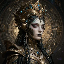 queen of death. intricate portrait, occult cyberpunk, ancient futuristic, dark art, occult. by Petros Afshar, by artgerm, by Eddie Mendoza, by Peter mohrbacher, by tooth wu, unreal engine, octane render, cinematic light, high details,