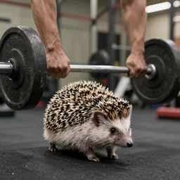 high quality photo of hedgehog in the gym doing deadlift