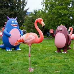 lawn flamingo  monsters  at  vanvcouver,british columbia,canada