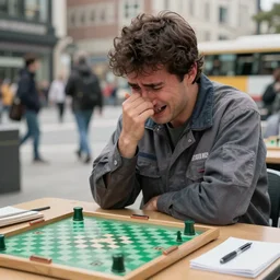 City Worker playing Othello while crying, award-winning photograph
