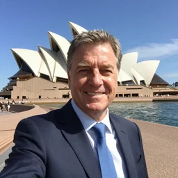 Prime Minister Scott Morrison selfie by the Sydney Opera House, cinematic, hyper realism, high detail, vivid colors, octane render, unreal engine, 8k