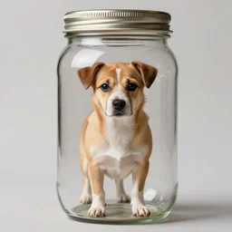 a dog stuck in a jar, professional photograph, 4 k, photorealistic