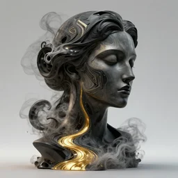 epic concept art. abstract female face silhouette mixing with black and color liquid fluid. abstract sculpture. anamorphic art deco swirls. smoke simulation, golden river, vfx, cinema 4 d, tyflow. masterpiece, michelangelo. concept art, matte painting. greg rutkowski, wlop, victo ngai, kandinski