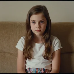 Home video footage, A girl sitting on the sofa, Color VHS picture quality with mixed noise, Filmed by dad.