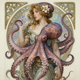a beautiful woman covered in octopuses, fantasy, elegant, highly detailed, digital painting, art nouveau