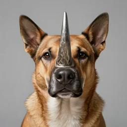 a dog with a rhino horn on its face, digital art, surreal