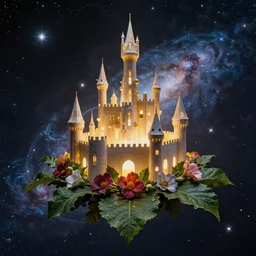 castle space ship organic, flower, leaf, cosmic, futuristic, global illumination, radiant light, stellar background, by louise nevelson, peter gric, peter mohrbacher
