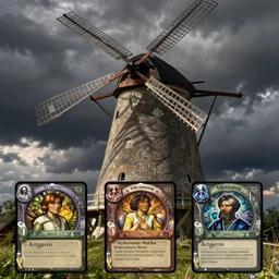a hyperrealistic render of an old mill, outdoor, art by Artgerm and Greg Rutkowski and Alphonse Mucha, hearthstone art style, epic fantasty card game art, Beautiful dynamic dramatic moody lighting, shadows, cinematic, Octane, 8K