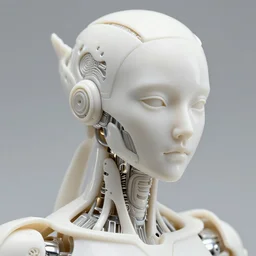 intricate hyper detailed ultra sharp portrait of a beautiful white porcelain ivory metallic cyberpunk mechanoid, up close shot, sharp focus, global illumination, radiant light, large black coral flower headdress sponge corals, brackets, mushrooms, puffballs, rhizomorphs head ornaments, alexandre ferra, irakli nadar, octane render, unreal engine, 4 k, ultra hd,