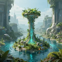 hyperrealistic artwork sustentability scifi water resgenerative technologies to disruptive creation sci cyberpunk natur! photogra futures