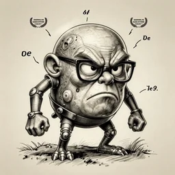 patent drawing of the body of a pissed right off genetically engineered nerd
