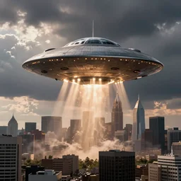 alien ufo destroying philadelphia, artstation, volumetric lighting