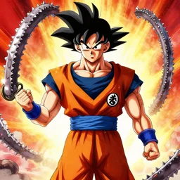 goku, Holding Chainsaw man, Trending on Artstation, Hiroaki Tsutsumi style