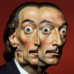 artificial intelligence face being built piece by piece, half of face looks exactly like human, epic, symmetric face, highly detailed, intricate details, in the style of salvador dali