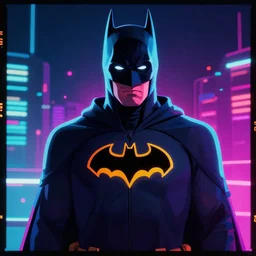batman in hoodie, portrait, vaporwave, synthwave, neon, vector graphics, cinematic, volumetric lighting, f 8 aperture, cinematic eastman 5 3 8 4 film
