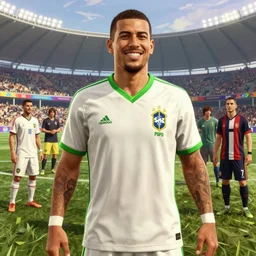 highly detailed portrait brazillian ssoccer player in gta v, full stadium world cup, happy ambience, stephen bliss, unreal engine, fantasy art by greg rutkowski, loish, rhads, ferdinand knab, makoto shinkai and lois van baarle, ilya kuvshinov, rossdraws, tom bagshaw, global illumination, detailed and intricate environment