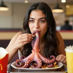 rani rodriguez eating an octopus in macdonald's