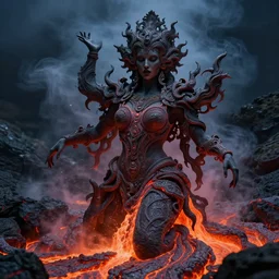 realistic steams of lava, oozing out of a dark female figure in artistic poses, nature photography, mesmerizing, intricate, incredible, dynamic, ornate, taken by Annie Leibovitz, DMT realm, fear of unknown, highly detailed, 8k, trending on pinterest,