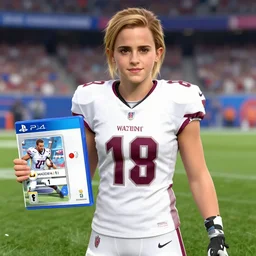 facial portrait of a football player on the sidelines, kicker emma watson, reddit contest winner, madden 2 1, ps 4, character design