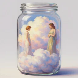 clouds in a jar. beautiful dreamy pastel painting by artgerm and greg rutkowski and alphonse mucha